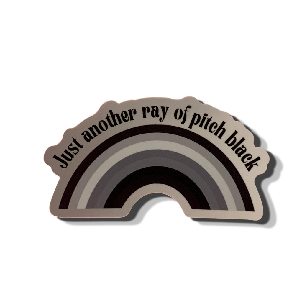 black and grey rainbow sticker on white background