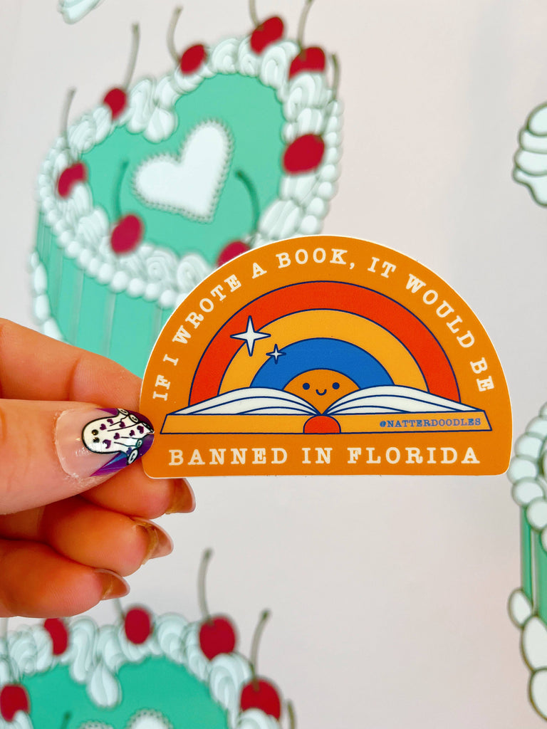 Colorful "banned in Florida" sticker design