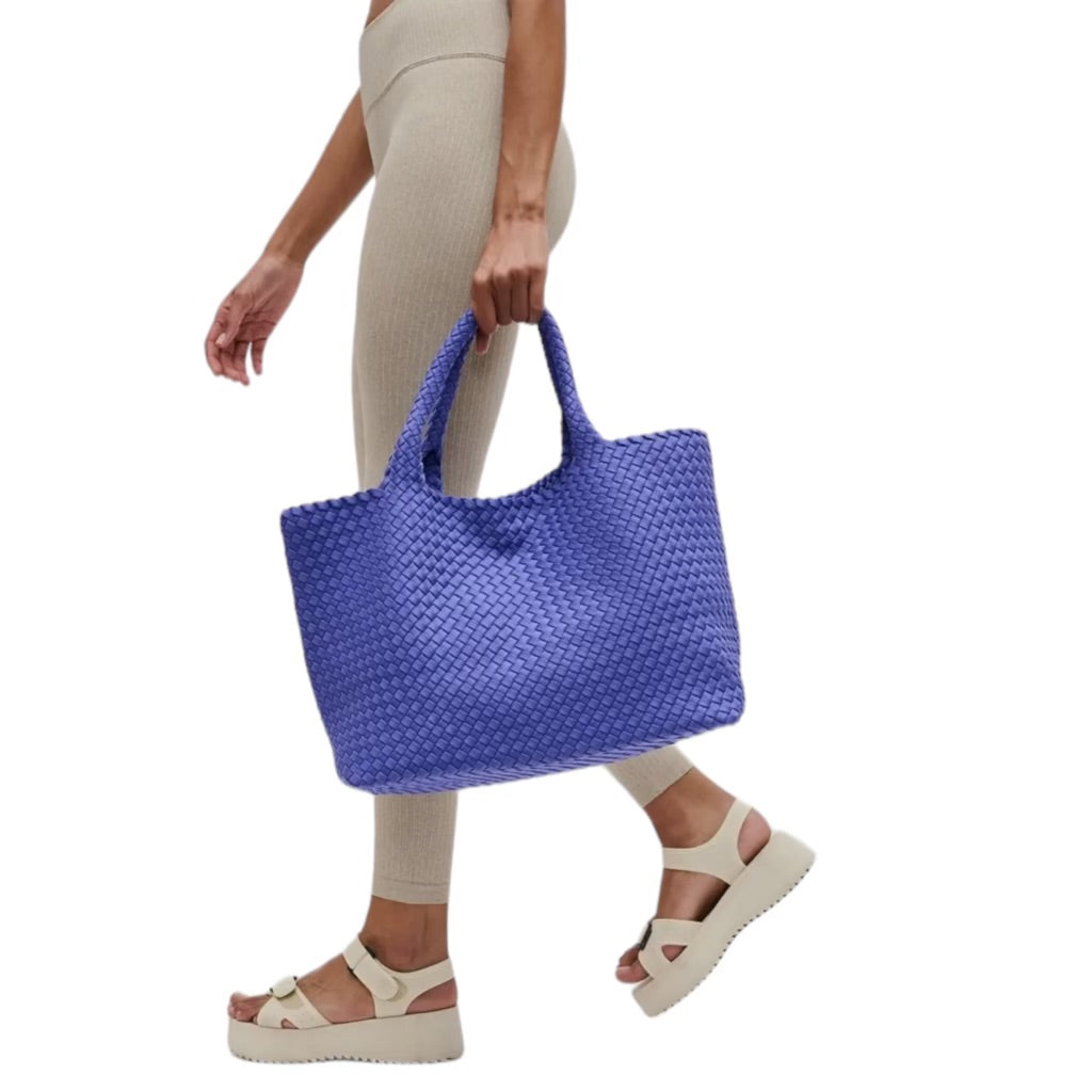 Purple and vibrant waterproof basketweave tote.