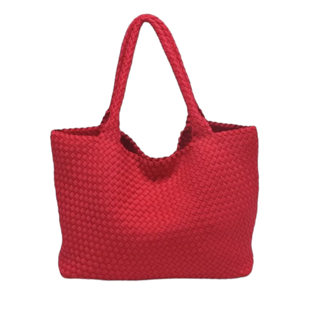 Bottega Venetta inspired red basketweave tote bag