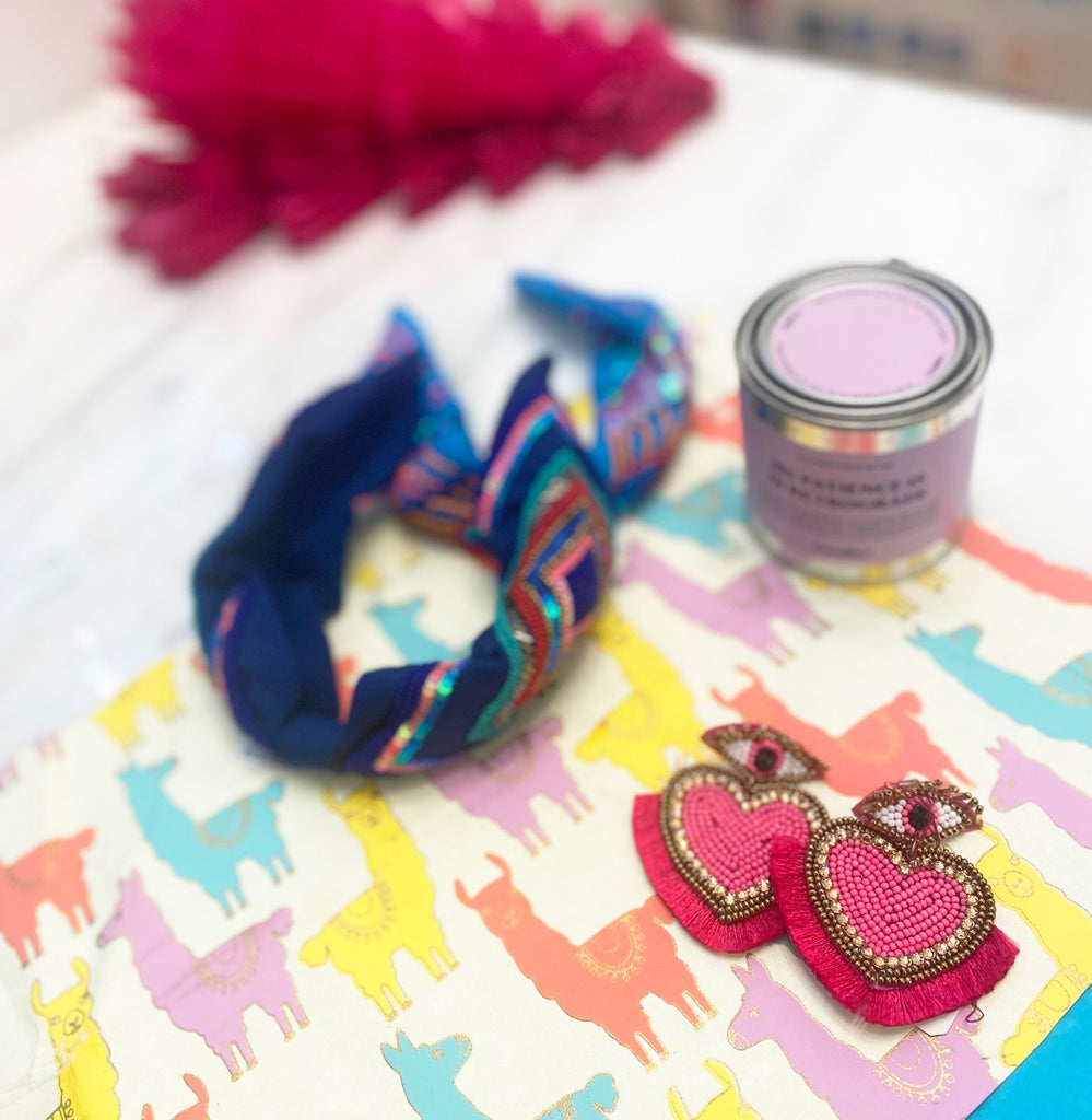 Pink heart earrings with a playful double shot iced coffee patch design, designed to stand out.