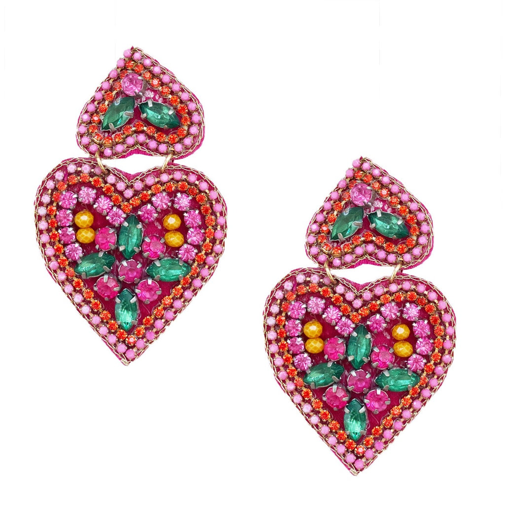 Lightweight, serotonin-boosting heart earrings in pink, ideal for all-day wear.