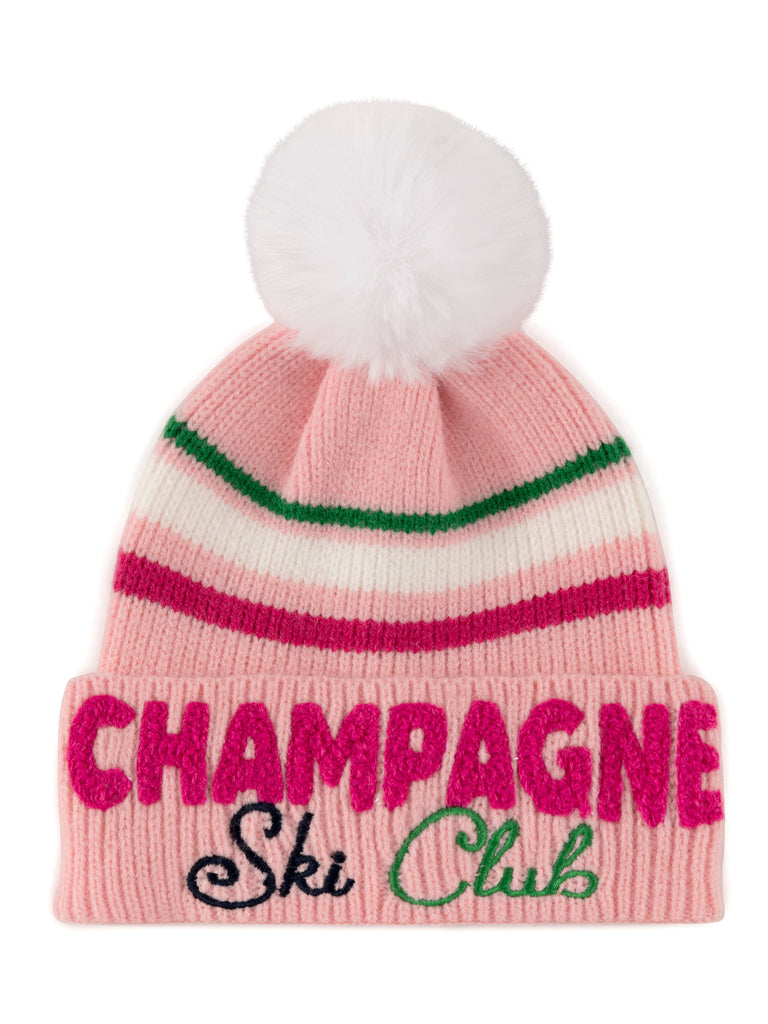 Pink knitted beanie with pom pom on top