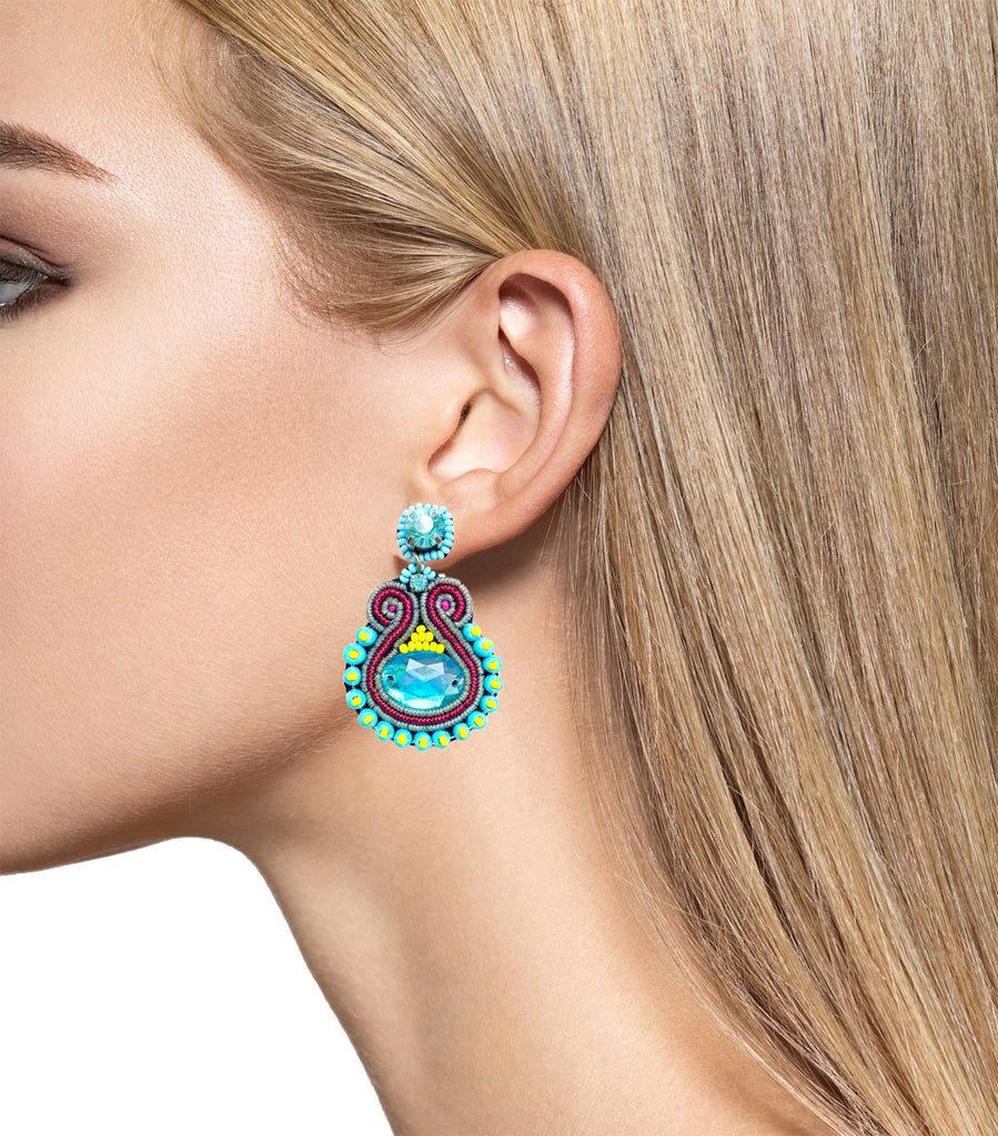 Stylish Dew Drop Aqua Earrings with a bold design, perfect for any occasion.