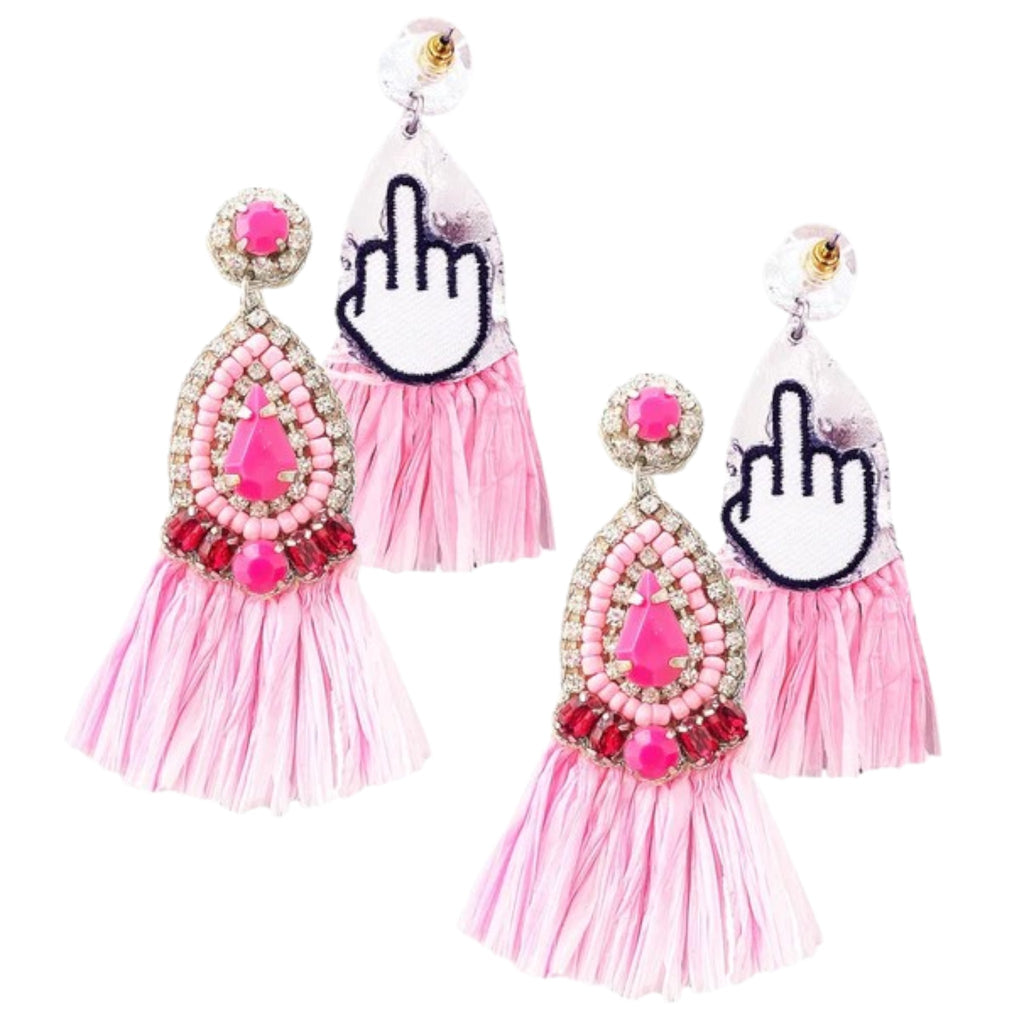 Handcrafted pink earrings with hypoallergenic materials and unique fringe design.