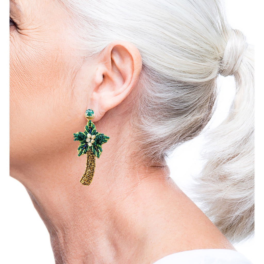 Palm tree earrings with vibrant beads, lightweight and luxurious, ideal for adding a touch of the tropics to your style.