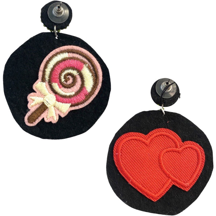 Playful lime earrings with a lollipop and heart design, ideal for fresh summer fashion.