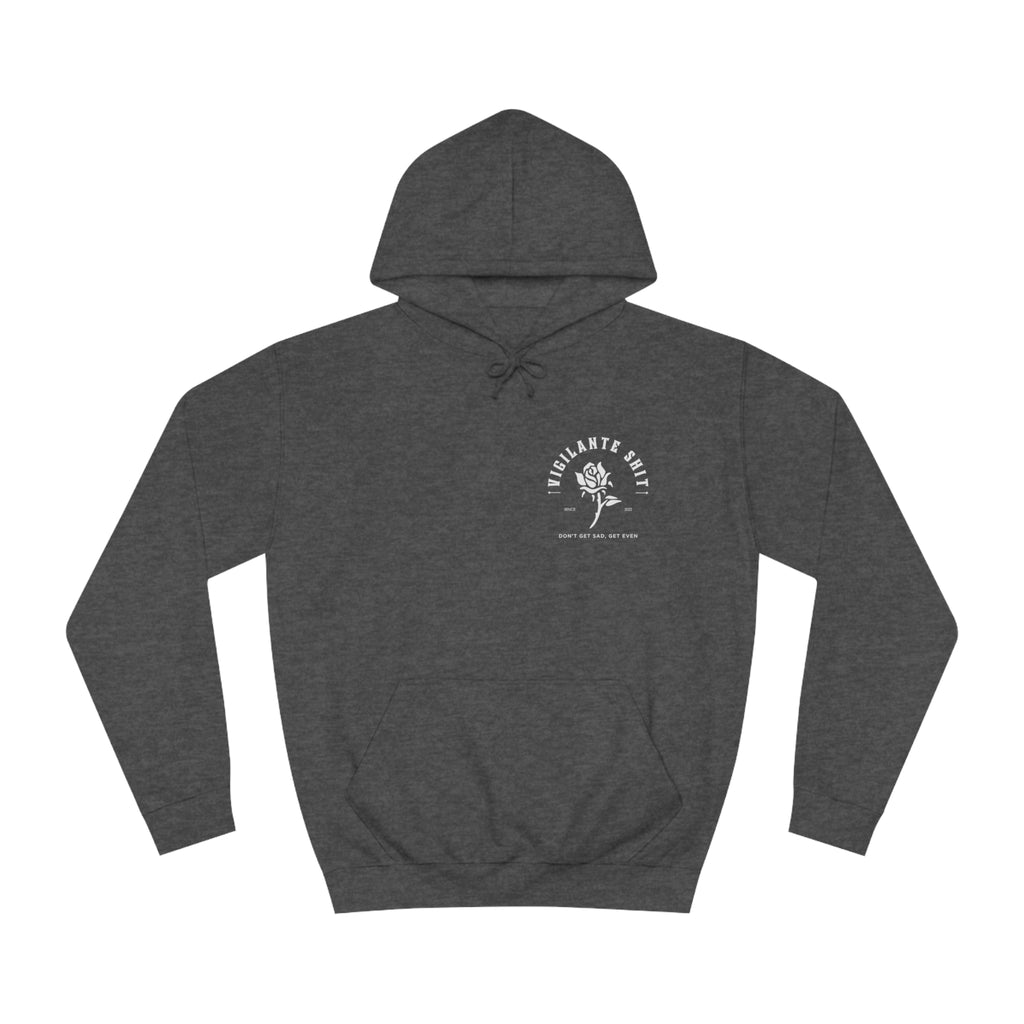 Dark hoodie featuring "Vigilante Shit" text, perfect for edgy Swiftie fashion.