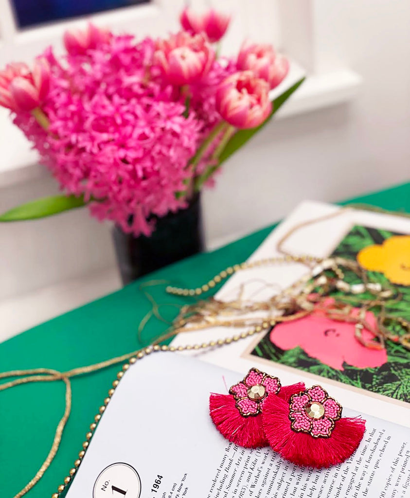 Chic fuchsia earrings with a playful "Can't Even" patch, designed for comfort and style in spring accessories.