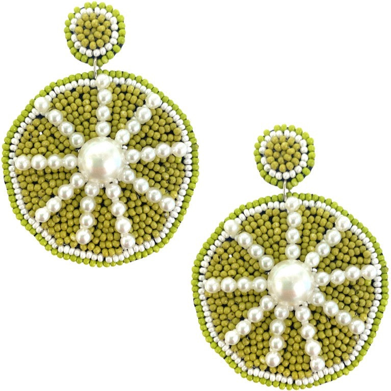 Sweet and sour-inspired Limesicle Earrings, combining lime, lollipop, and heart designs in a vibrant accessory.