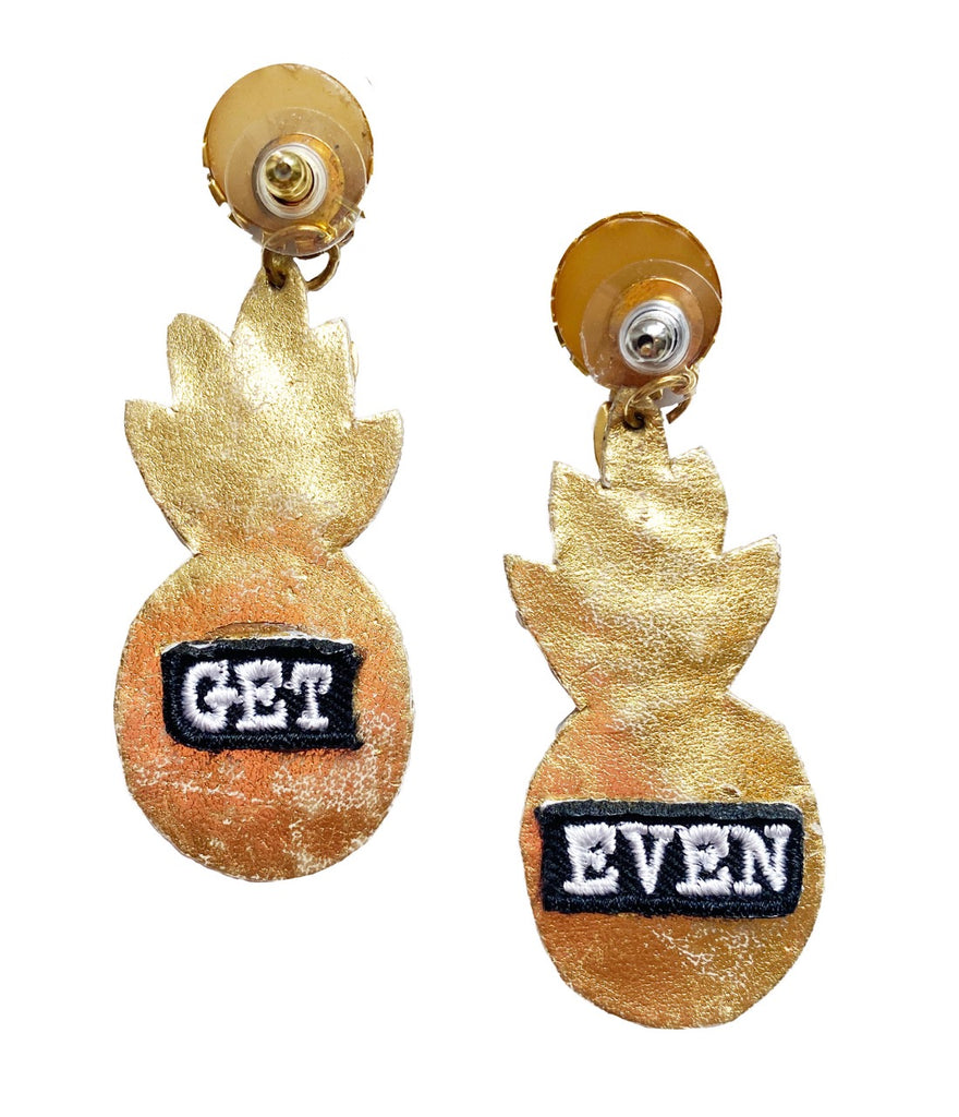 Statement pineapple earrings featuring gold rhinestones and detailed bronze beadwork, ideal for parties.