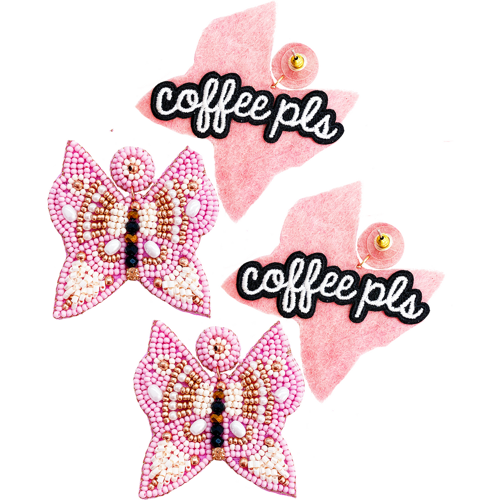 Unique coffee-themed butterfly earrings, lightweight and perfect for gifting.