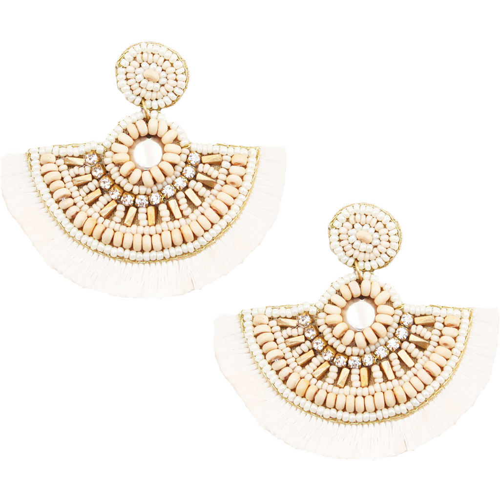 Lightweight statement earrings featuring an ivory fan design and cheeky back patch.