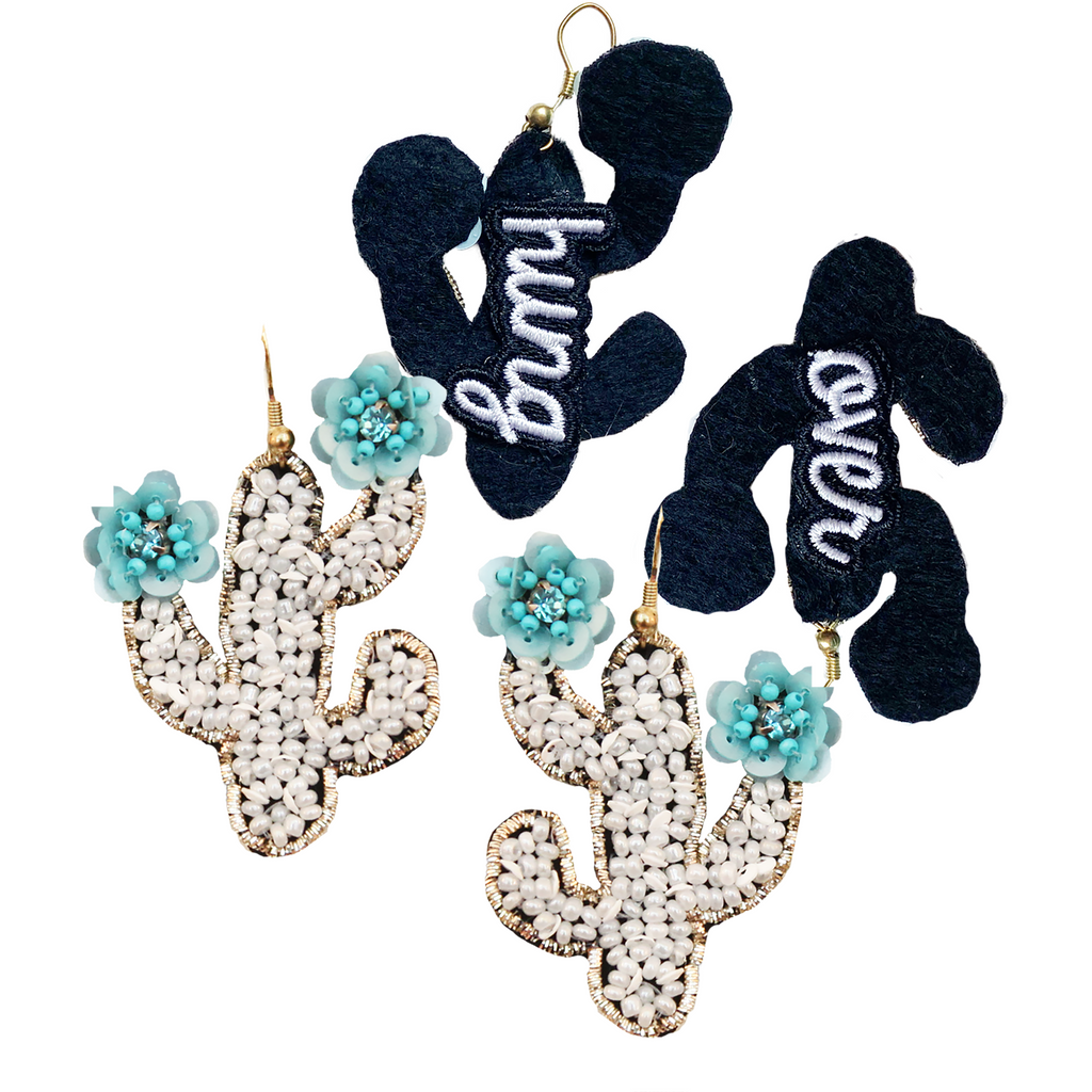 Lightweight embroidered white cactus flower earrings with floral details for women.